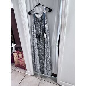 Studio One New York Blue White Floral Maxi Dress Sz 14w NWT Tassel Tie